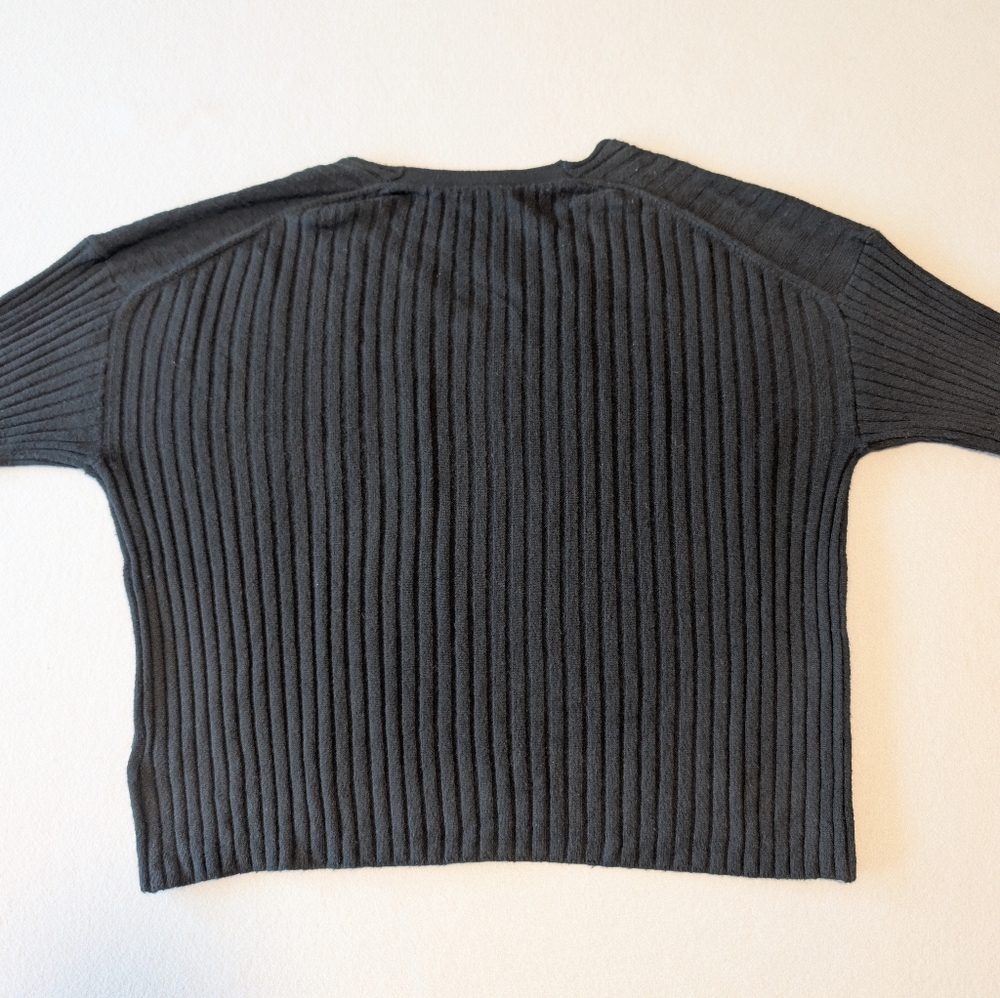 Gap Women's Black Wide Rib V-Neck Cotton Blend Sweater Boxy Cropped Sz Small image 4